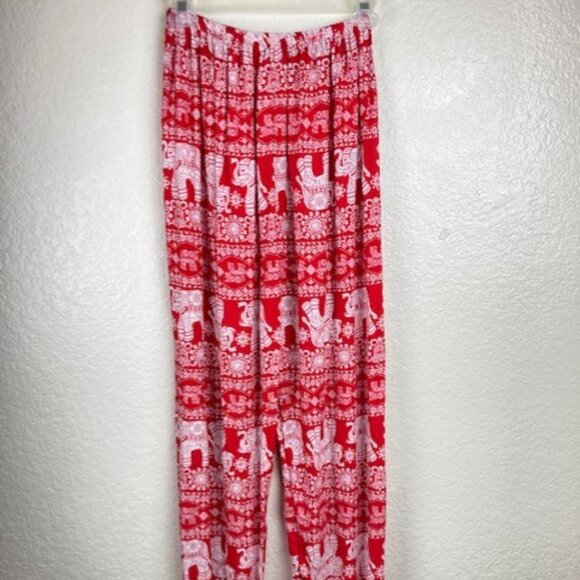 Women's Red & White Geeta Harem Hippie Aladdin Yoga Elephant Pants Sz S/M New - Picture 5 of 7